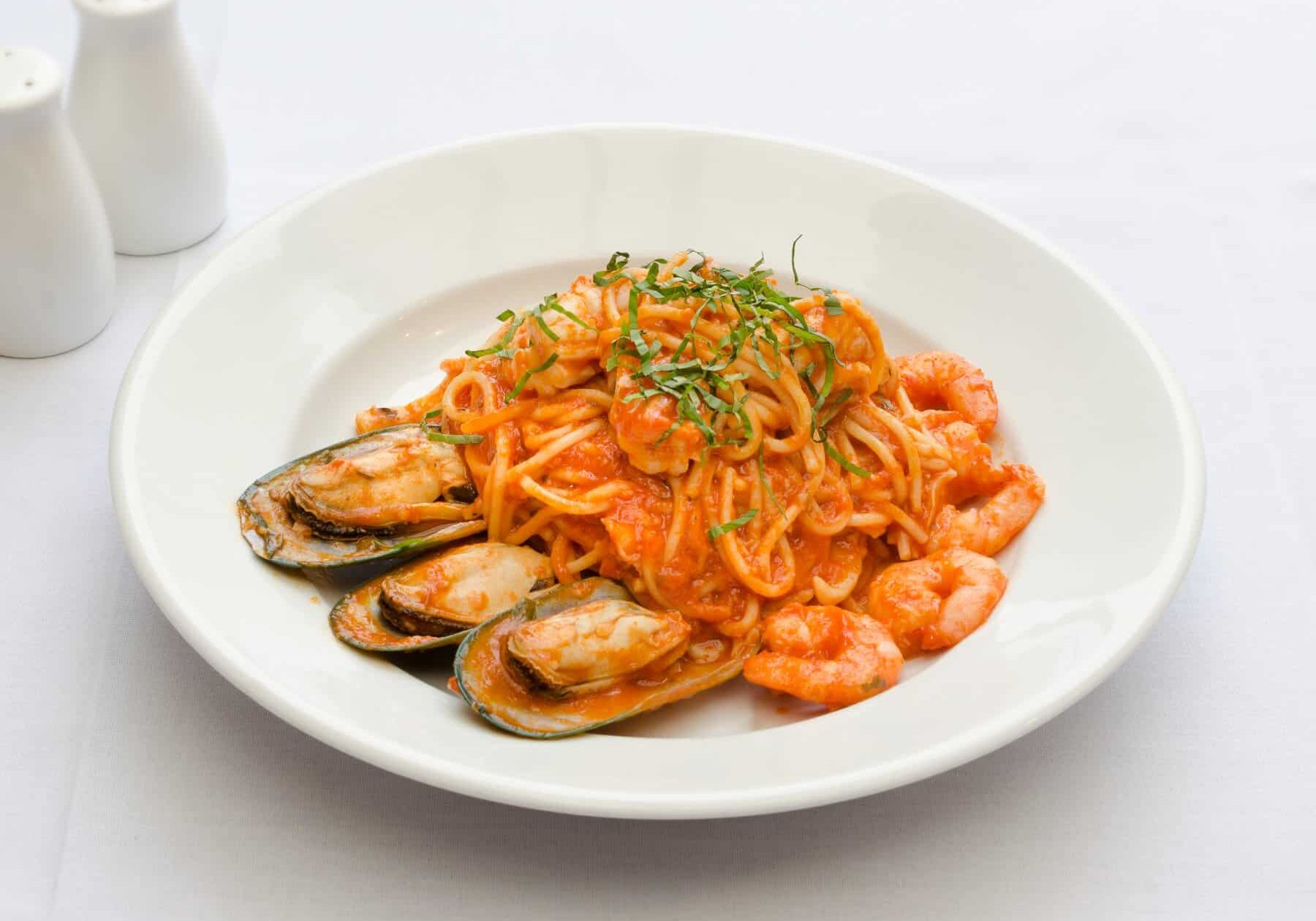 Seafood Pasta With A Red Tomato-Based Sauce